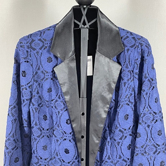 NEW Chicos Jacket Womens Small black blue floral lace blazer preppy - Picture 2 of 10